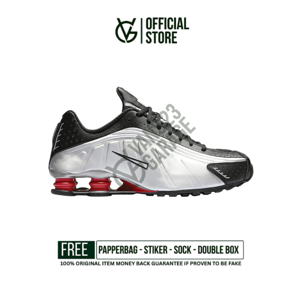 Sepatu Sneakers Nike Shox R4 Black Silver Red Original BNIB Unisex