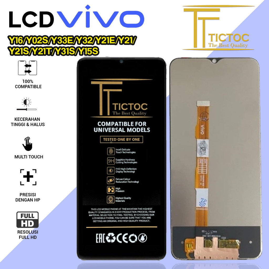 (ORI) LCD HP VIVO Y16 /Y02S / Y33E / Y32 / Y21E / Y21 / Y21S / Y21T / Y31S / Y15S TICTOC FULL SET TO