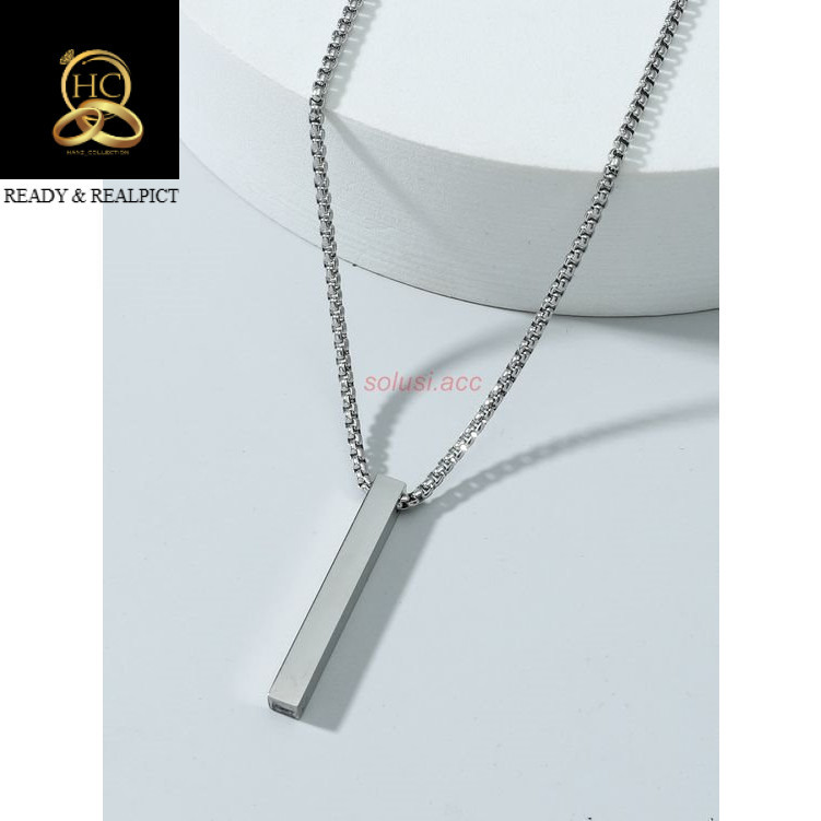 Kalung Pria Liontin Balok Titanium Anti Karat Kalung Cowok Panjang