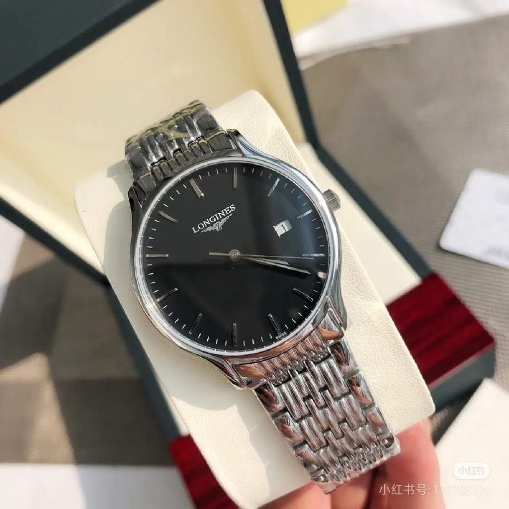 Jam tangan pria Longines L4.809.4.57.6 hitam Mekanisme kuarsa Tampilan besar Garansi Hadiah