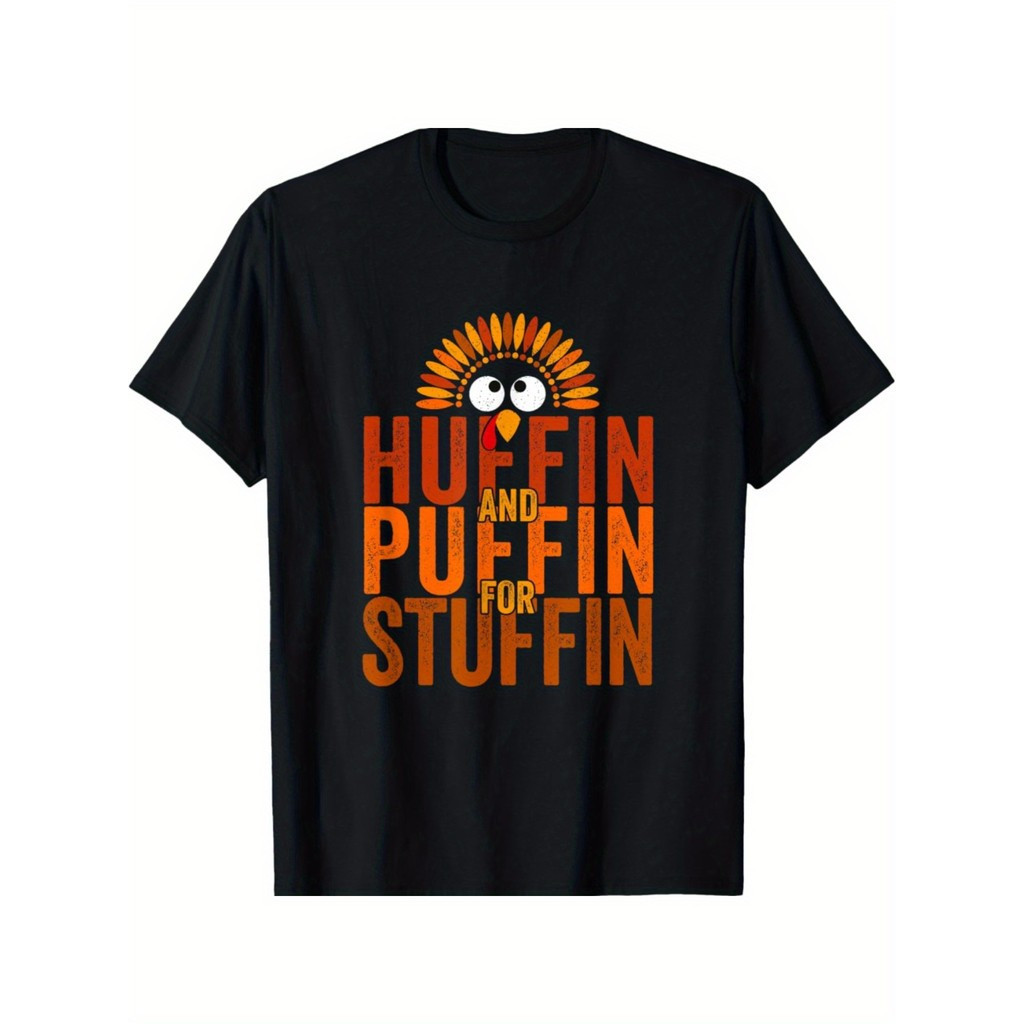 Kaos Santai Thanksgiving Run Turkey Trot-Huffin dan Puffin untuk Stuffin Gaya Santai Ringan