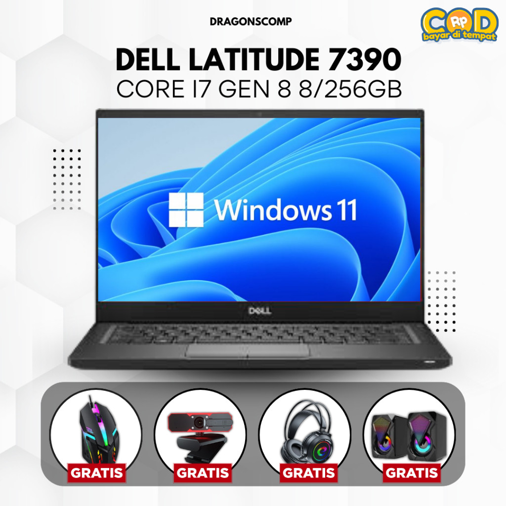 Laptop Dell Latitude 7390 Core i5 Gen 8 Ram 8/256GB - Laptop Second Bergaransi