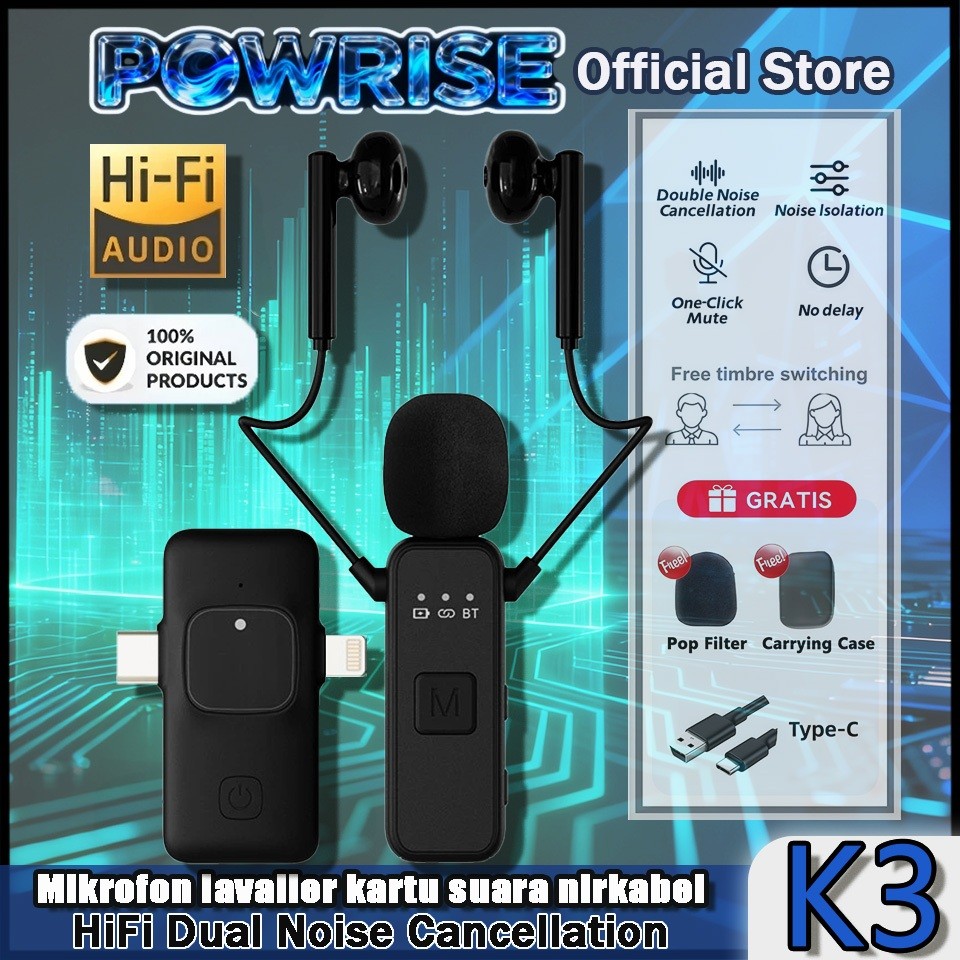 POWRISE K3 Wireless Soundcard Headset BT 2 in 1 Mikrofon klip Nirkabel Sound Card Earphones Live Bro