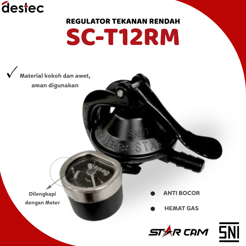 Regulator Tekanan Rendah SC-T12RM Starcam / Regulator Kompor Gas + Meter Anti Bocor SNI Original