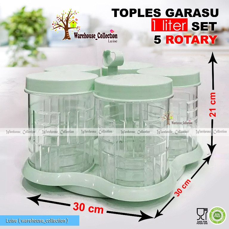 TERLARIS TOPLES BERPUTAR Set 6 & Set 5 Toples GARASU & MIZU 1 Liter //  Rotary Nampan Putar Plastik 