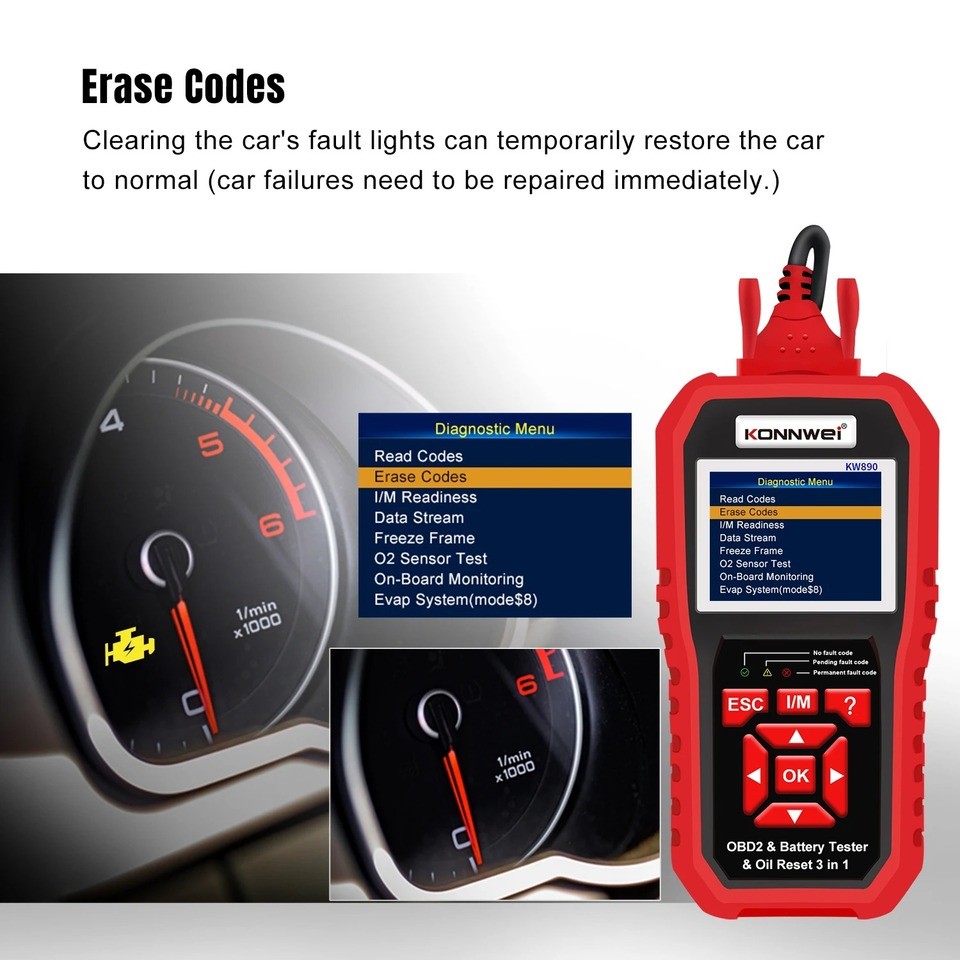 New KONNWEI KW890 12V Car OBD2 Battery Tester Analizer Auto Diagnostic Tool Battery Match 3 in 1 Car