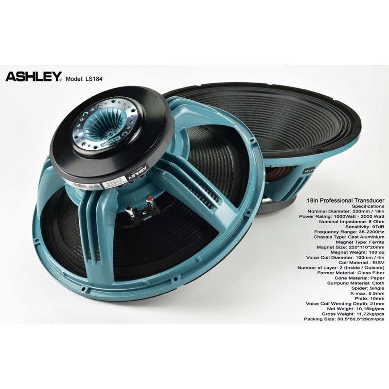 Speaker Komponen ashley ls184 ls 184 18 inch low sub original