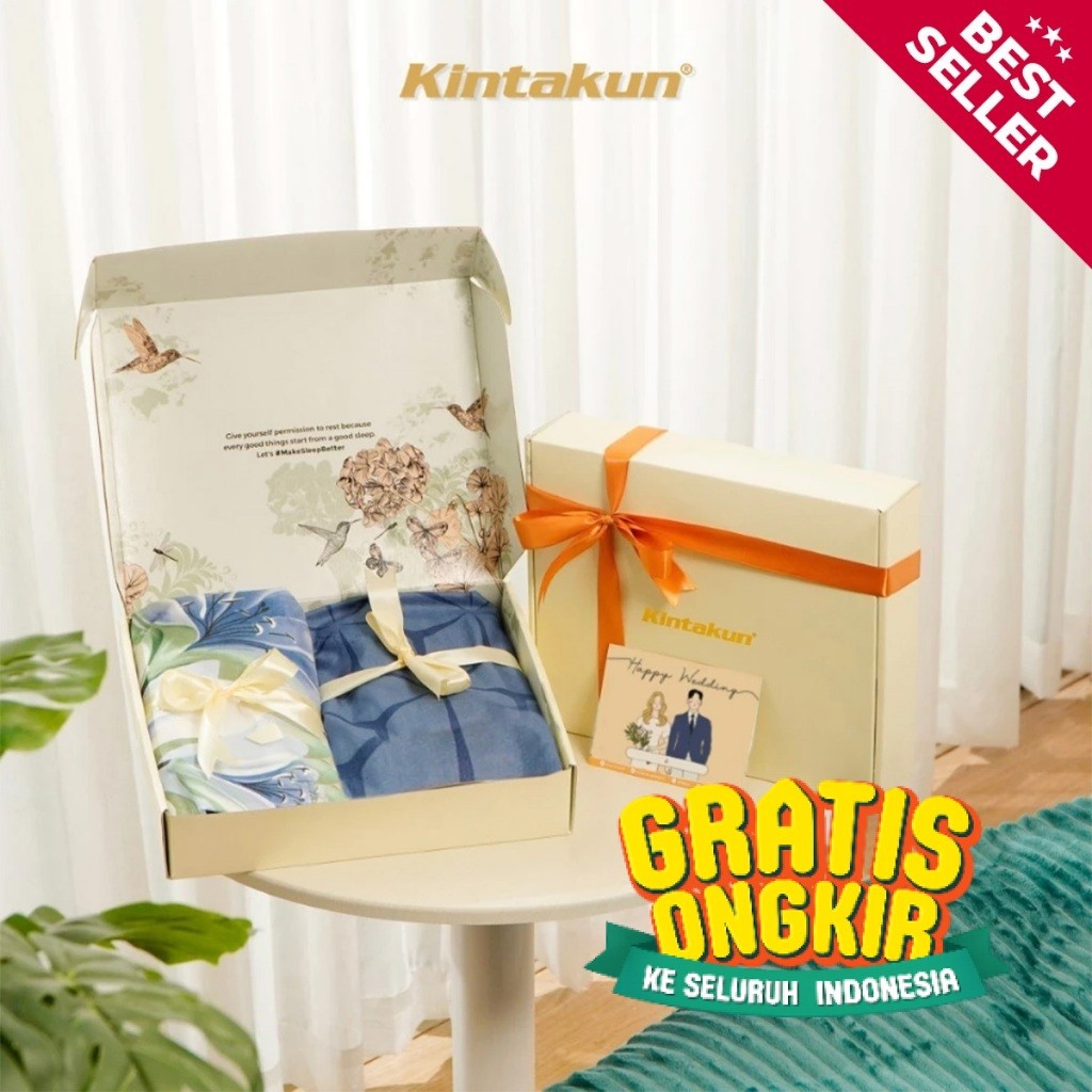 Kintakun Hampers Wedding Sprei 160 x 200/180 x 200 Hadiah Pernikahan Multivarian/ Biru Pastel Biru B
