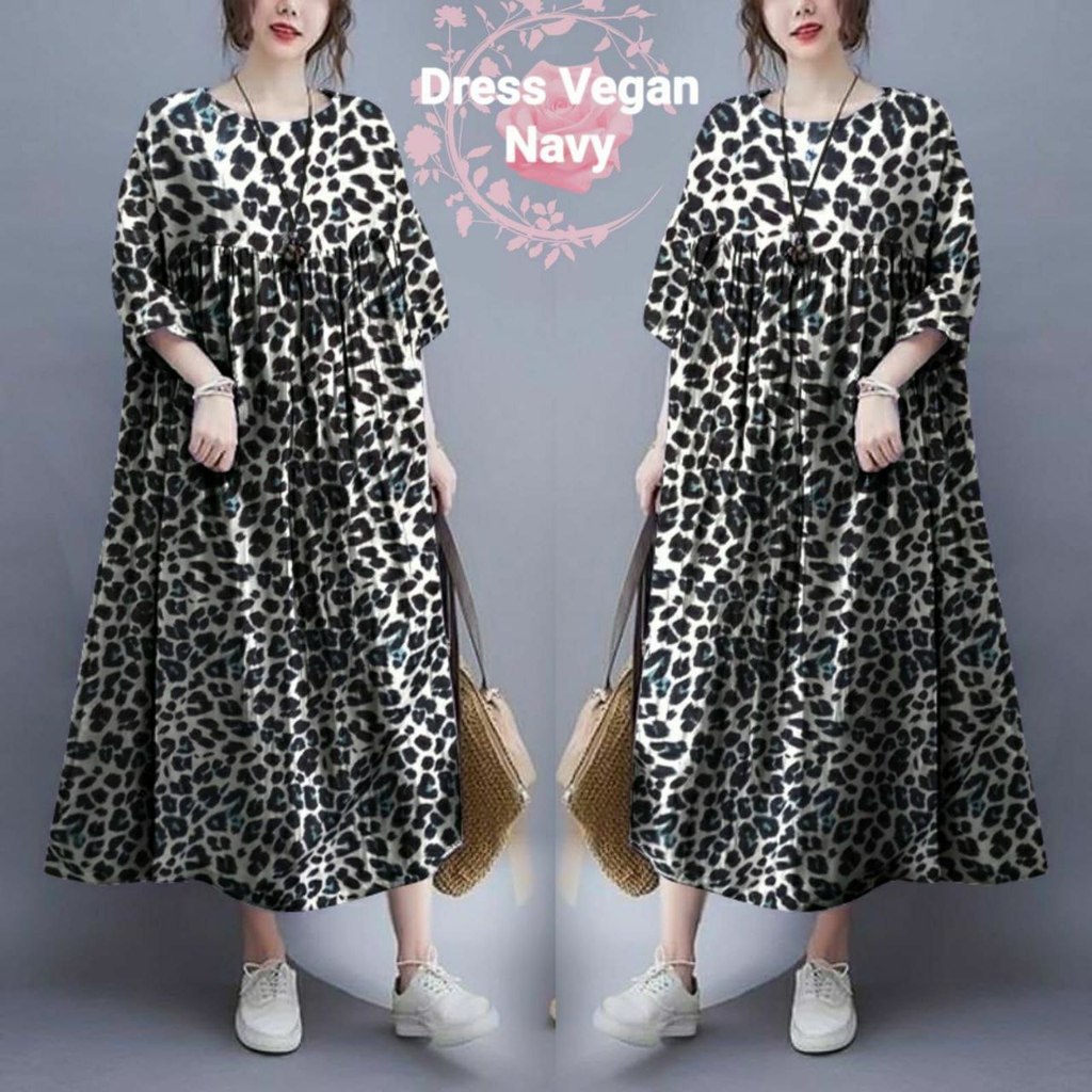 COD INDOFEB DRESS VGAN OVERSIZE FASHION WANITA 3XL JUMBO/ GAUN MOTIF MACAN TUTUL LEOPARD / BAJU PEST
