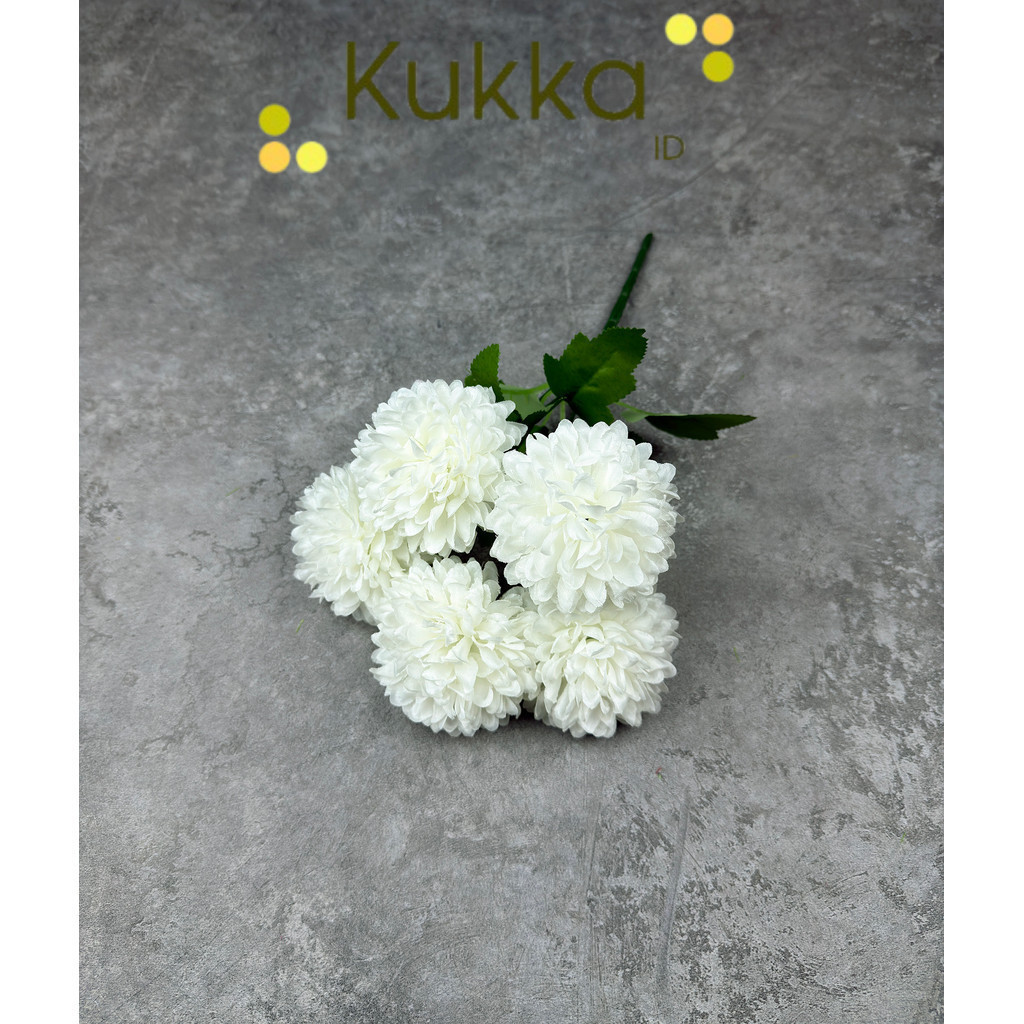 KUKKA - Bouquet bunga P131 QQ (x5) BOLA POMPOM KRISAN Artifisial Dekorasi Tanaman