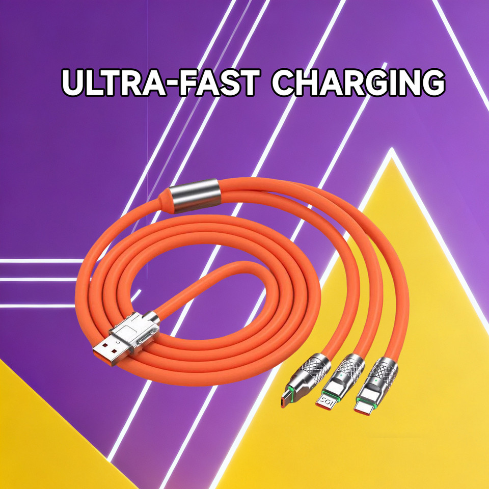 Mobile phone accessories charging cable with bold flash charging fast charging data cable three in o