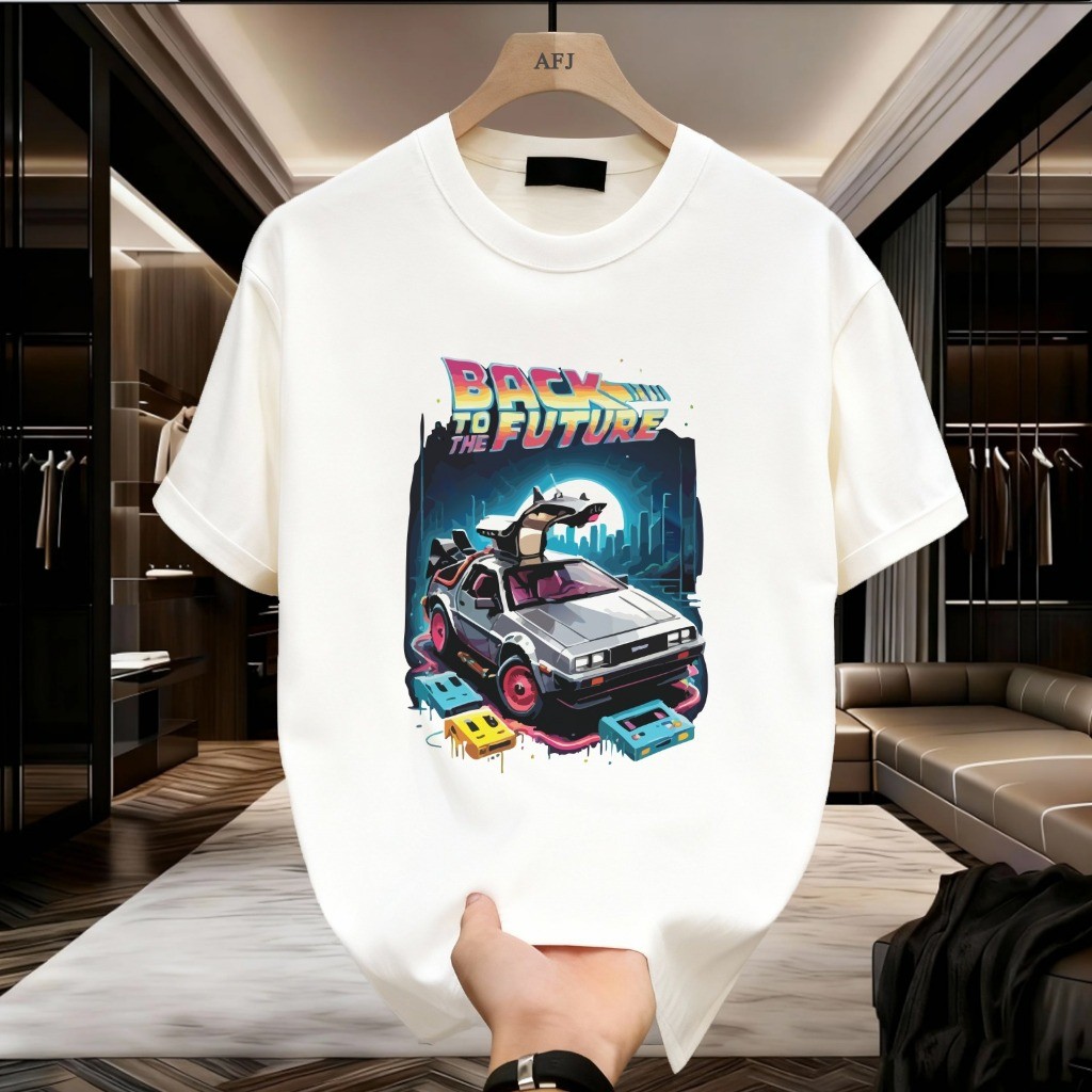 Kaos Retro Back to the Future DeLorean Time Machine T-Shirt Vintage 80s Unisex, Gaya Klasik, Cocok H