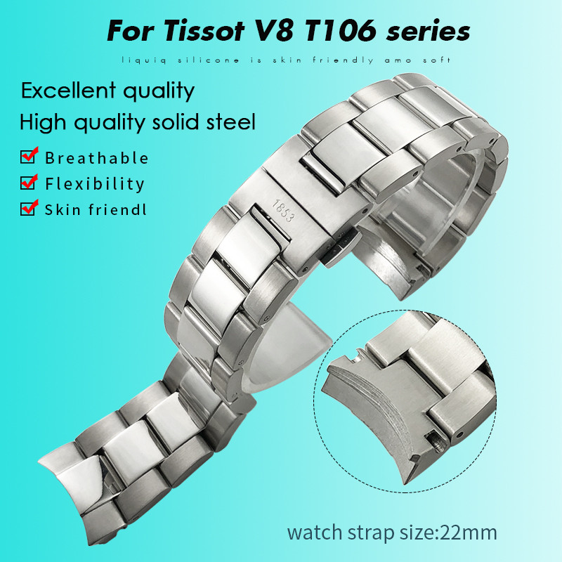 316L Solid Stainless Steel Watchband 22mm Fit for Tissot V8 Series for T106.417 T106.407 T106 Waterp