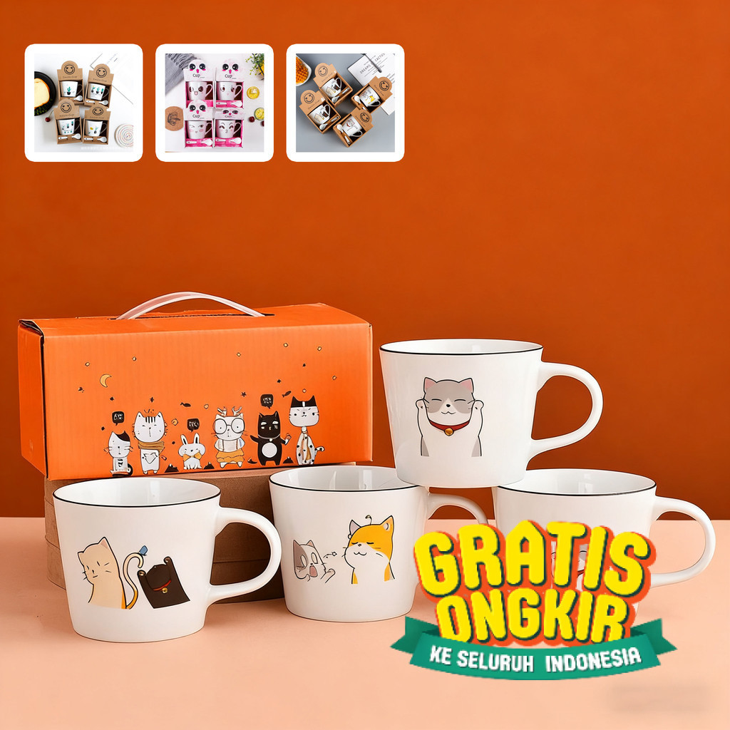 SET MUG KERAMIK PREMIUM - Gelas Kopi + Sendok, Souvenir Cantik untuk Hampers & Hadiah/ Ungu Violet M