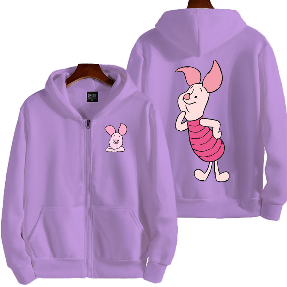 Piglet Cartoon Anime Women Zipper Hoodie Fashion Couple Jackets Coats