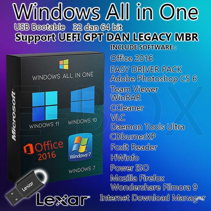 Flashdisk Installer Bootable Windows 7-10-11 Support GPT dan MBR