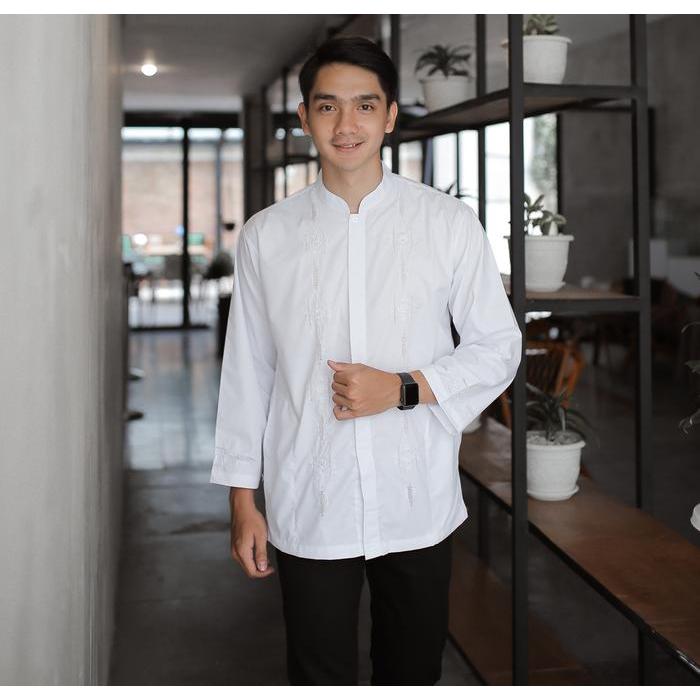 Basmala Koko Dewasa Lengan Pendek Baju Koko Pria Lengan Pendek Putih K - Panjang Putih, M