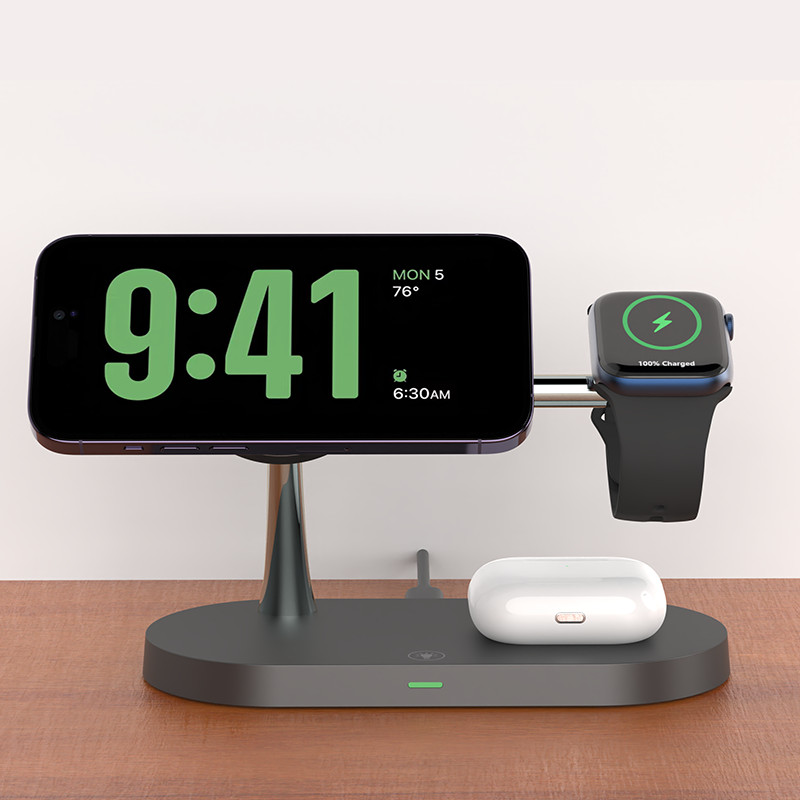 RS 3 in 1 Wireless Charger Stand For iPhone 12/13/14/15/16/17 Fast Charging Station for Apple Watch 
