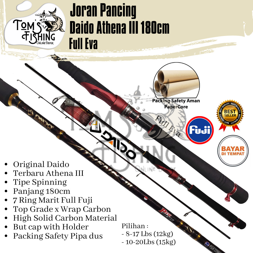 Joran Pancing Daido Athena III 3 180cm SP/JS Pro Series Fuji (12kg- 15kg) Carbon Solid - Toms Fishin