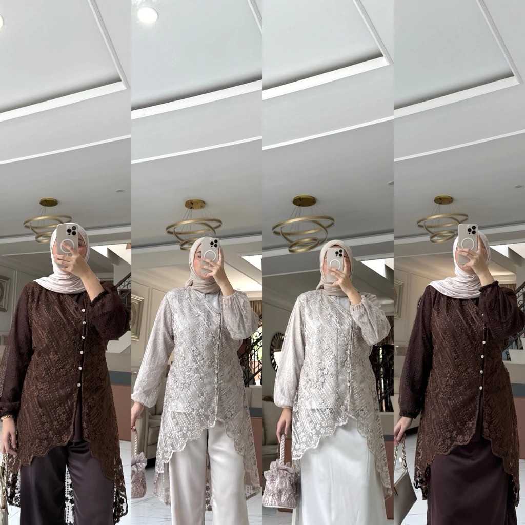 SETRAMALL    HALWA SETELAN CELANA ATAU ROK WANITA BAHAN SATIN MIX BRUKAT DAN CHANTILY BUSUI TUNIK PE