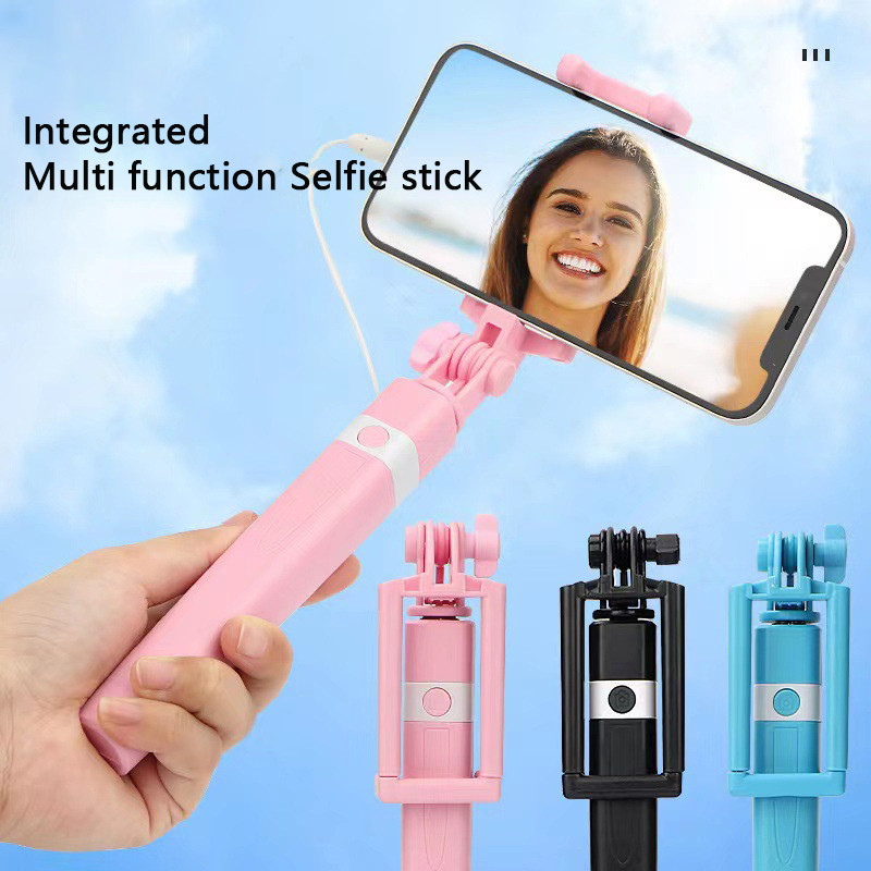 New Wire Controlled Selfie Stick Pink/Blue/Black Suitable for Type-C Plug Shrinkage 18cm Stretch 74c