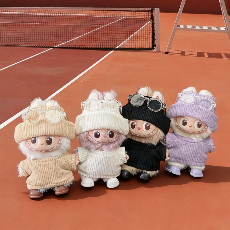 For Labubu 4.0 Pin for Love Clothes Miniature Knit Flap Hat T-Shirt Set For V4 Labubu Doll Clothes O