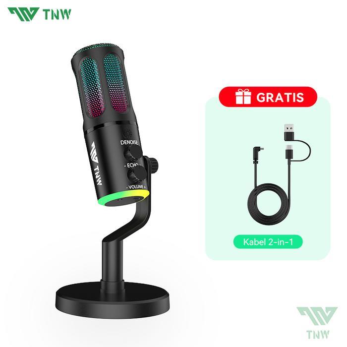 TNW K18 Microphone Condenser USB Type-C Mikrofon with RGB Dynamic Mic Condenser Zero Latency untuk P