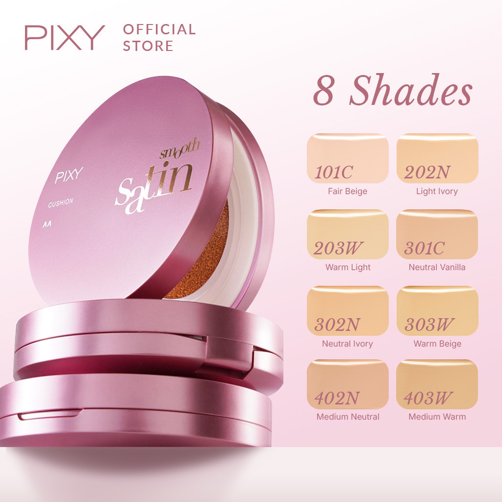 Pixy Cushion Smooth Satin Foundation Cushion Pixy Natural Glow Tahan Lama Ringan Full Coverage