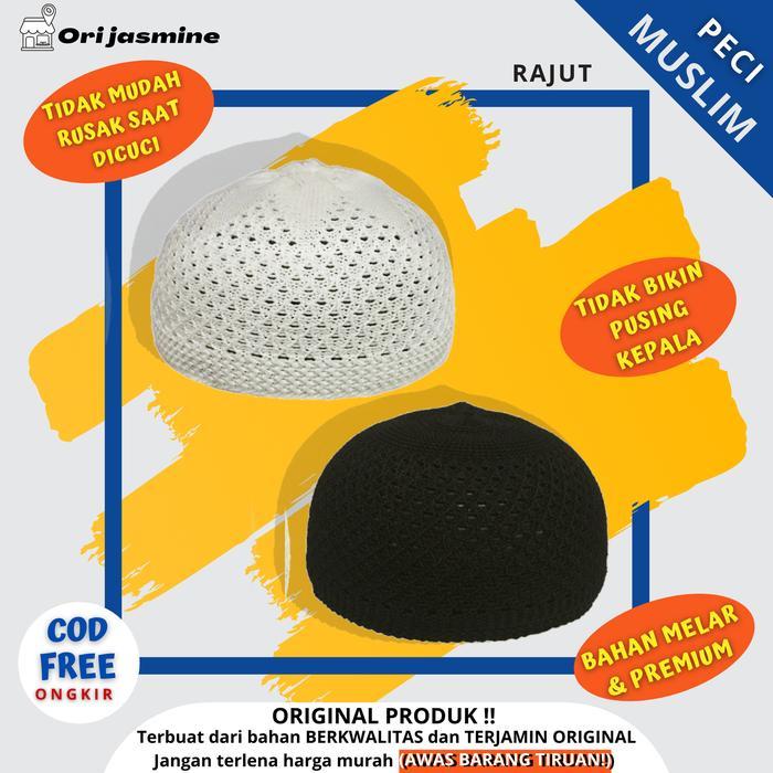 Nujirawan Ofc Peci rajut polos kopyah putih hitam - Hitam