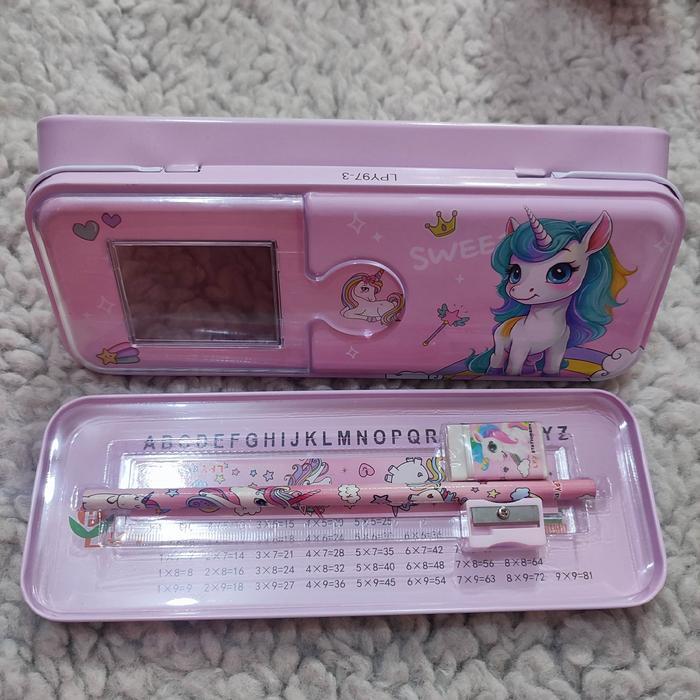 kotak pensil sanrio set tempat pensil kuromi case kaleng - unicorn