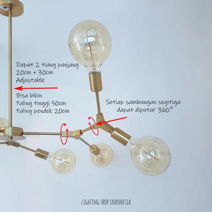 Lampu gantung gold hitam flexible 6 Lampu ruang tamu meja makan - Body Gold