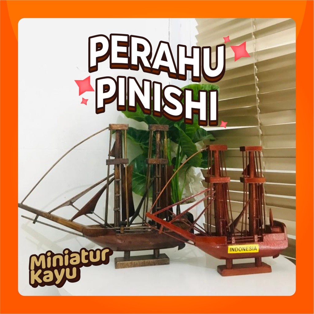 Miniatur Kapal / Perahu Pinisi Dewaruci Kayu & Lidi