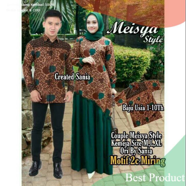 Gamis batik couple keluarga kombinasi polos motif pedati ijo- pakaian pria lainnya