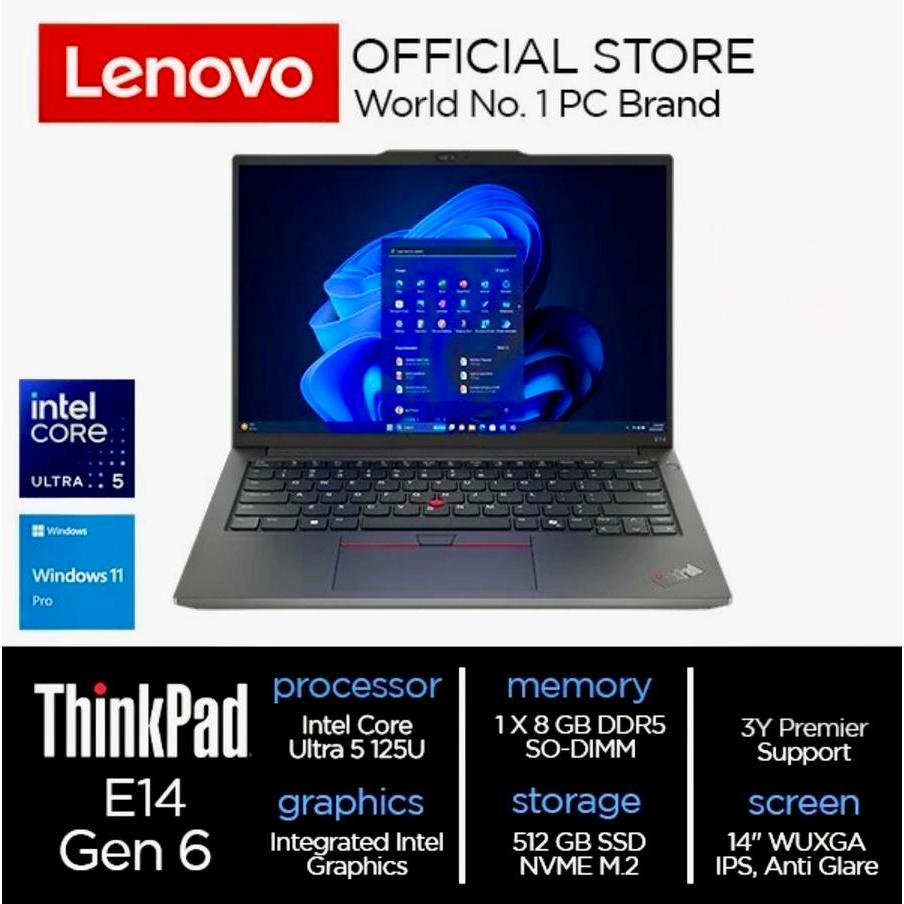 Laptop ThinkPad E14 Gen 6 Intel 21M70059ID Core Ultra 5-125U 8GB 512GB SSD Windows 11 Pro, DDR5 Leno