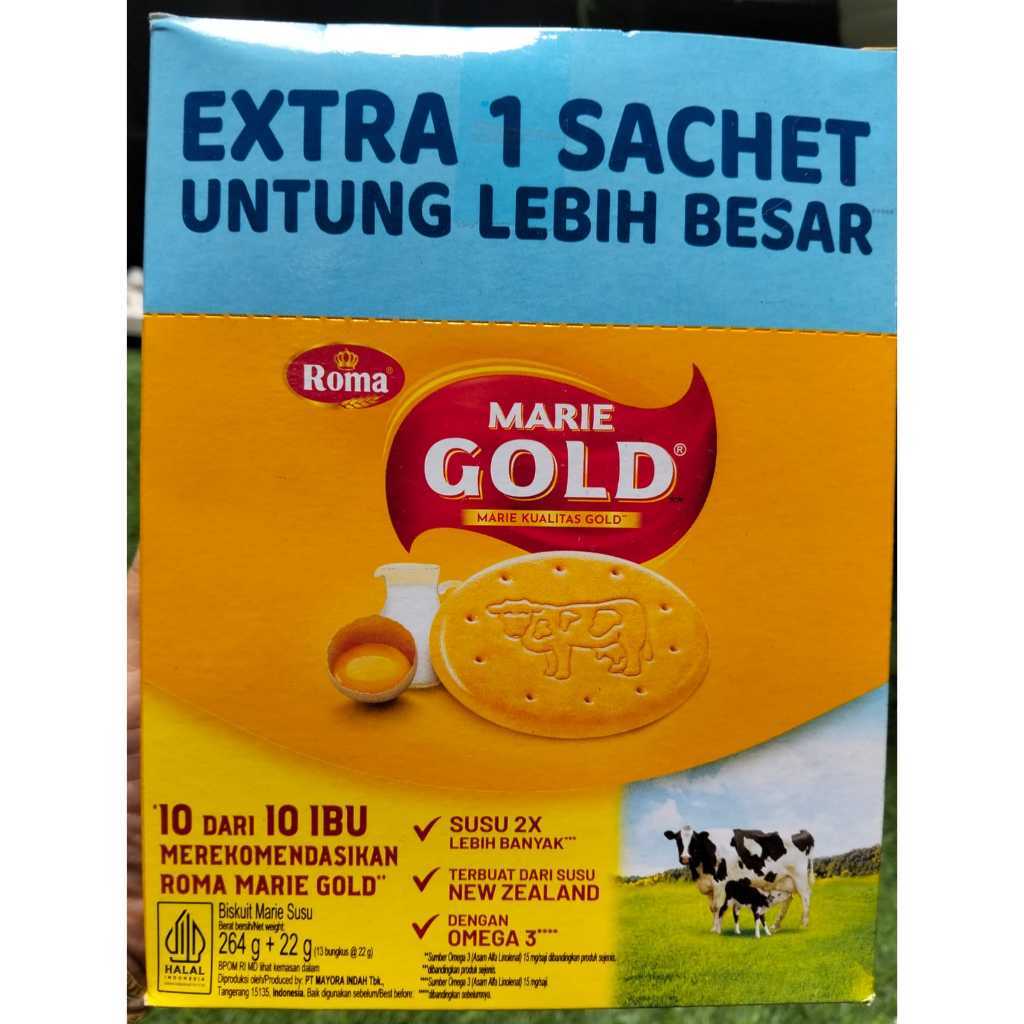 ROMA BISKUIT MARIE GOLD DOUBLE MILK 1 BOX ISI 12SACHET