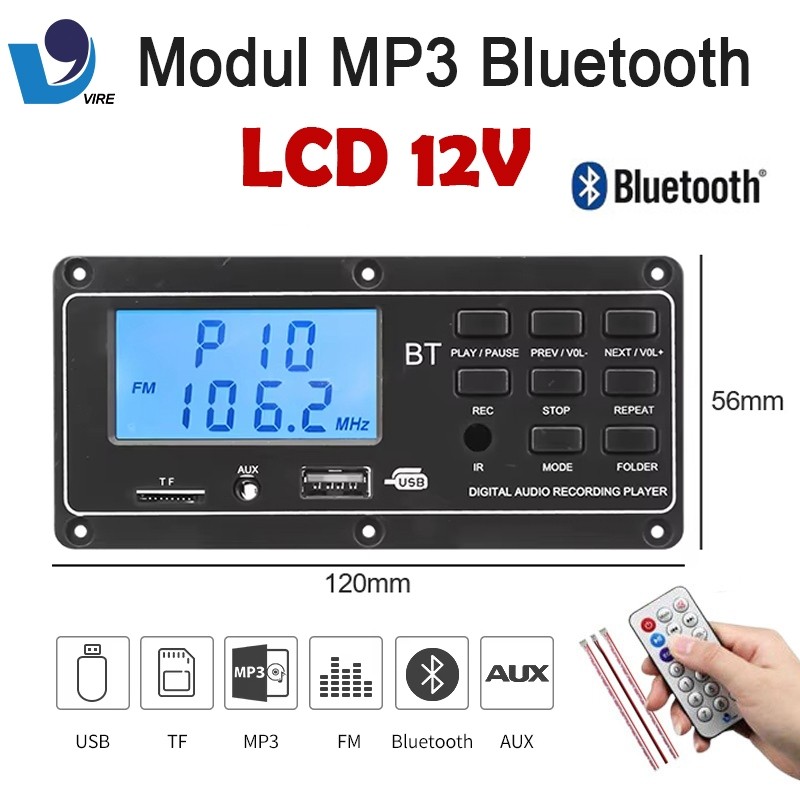 VIRE kit modul mp3 bluetooth terbaru 12v LCD besar 57 TERBARAU bisa COD