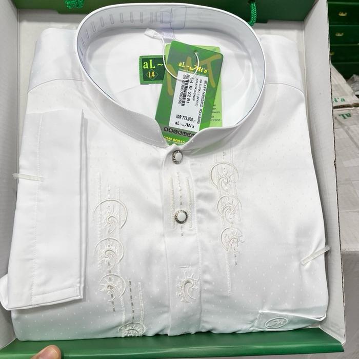 New Collection Lebaran Baju koko al-Mia MT big size (kualitas di atas al-Mia Premium) Bordir - putih