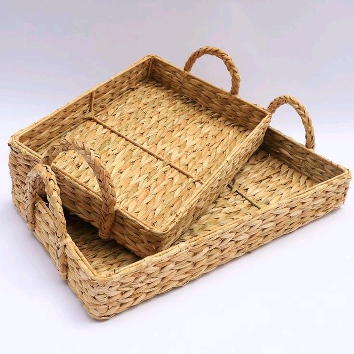 Nampan anyaman baki tray keranjang kotak enceng gondok tempat minum aqua gelas Aesthetic - Nampan, M