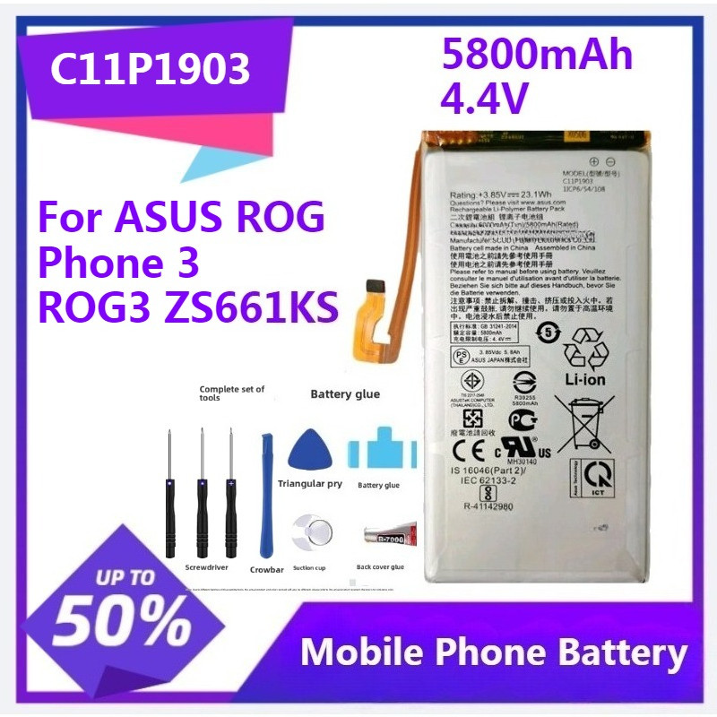 C11P1903 Replacement Battery for ASUS ROG Phone 3 ROG3 ZS661KS Battery + Repair Tools Kit 5800mAh 4.