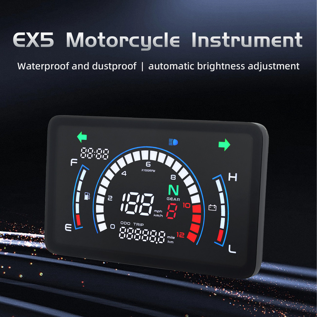 Speedometer Digital LED Universal 12V untuk Motor, RPM Dashboard Digital Penuh, Assy Meter Speedomet
