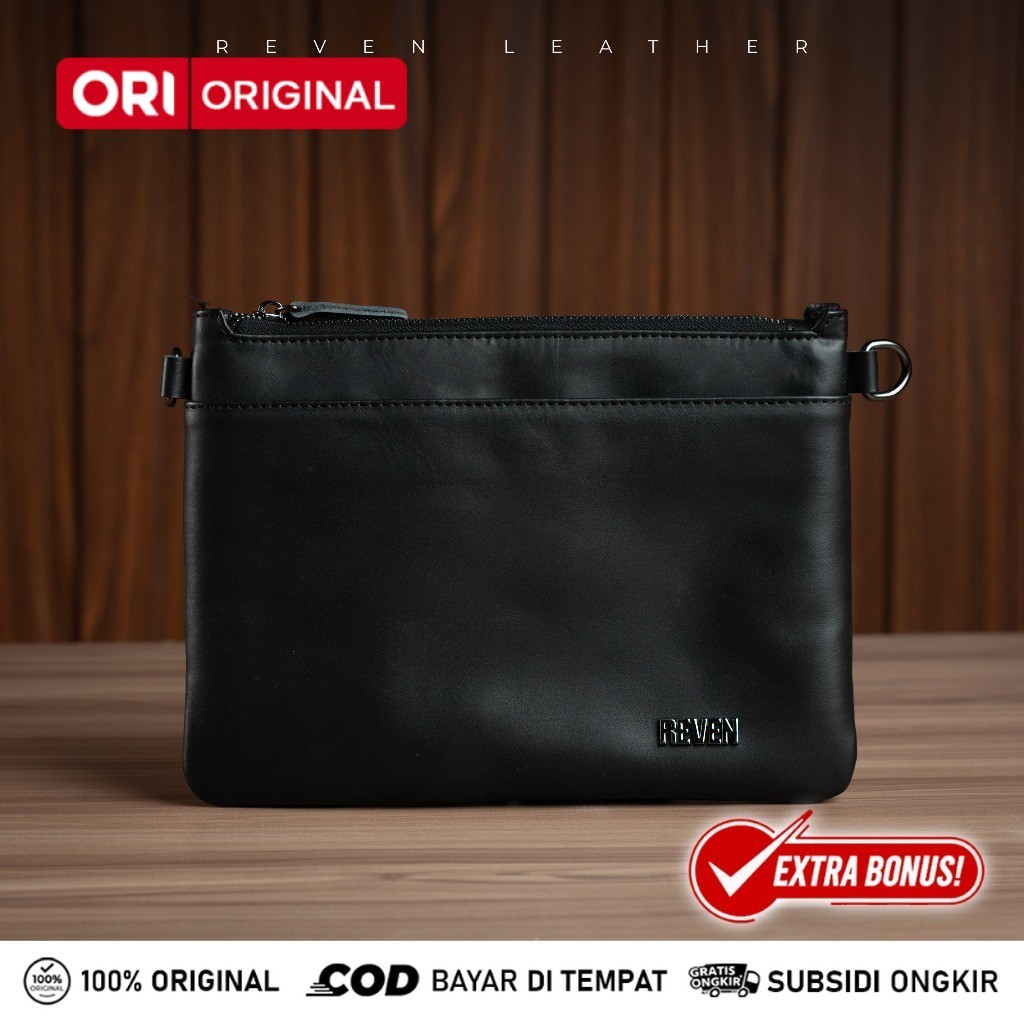 Reven Leather Adam Handbag - Tas Selempang Tangan Clutch Pria Kulit Sapi Asli Free Random Gift