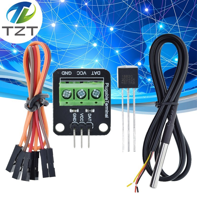 Kit Modul Sensor Suhu DS18B20 Tahan Air 100CM Kabel Sensor Digital Adaptor Probe Baja Tahan Karat Un