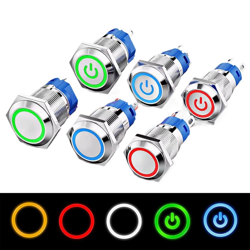 5 Buah Sakelar Tombol Tekan Logam 12/16/19/22mm, Tombol Tekan Sementara, Pengunci, Listrik, Nyala/Ma