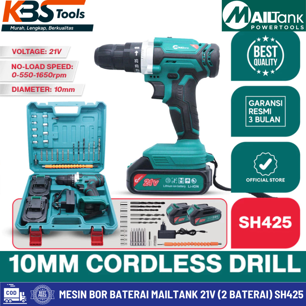 Mesin Bor Baterai MAILTANK 21V Bonus Mata Bor FULL SET 2 Baterai