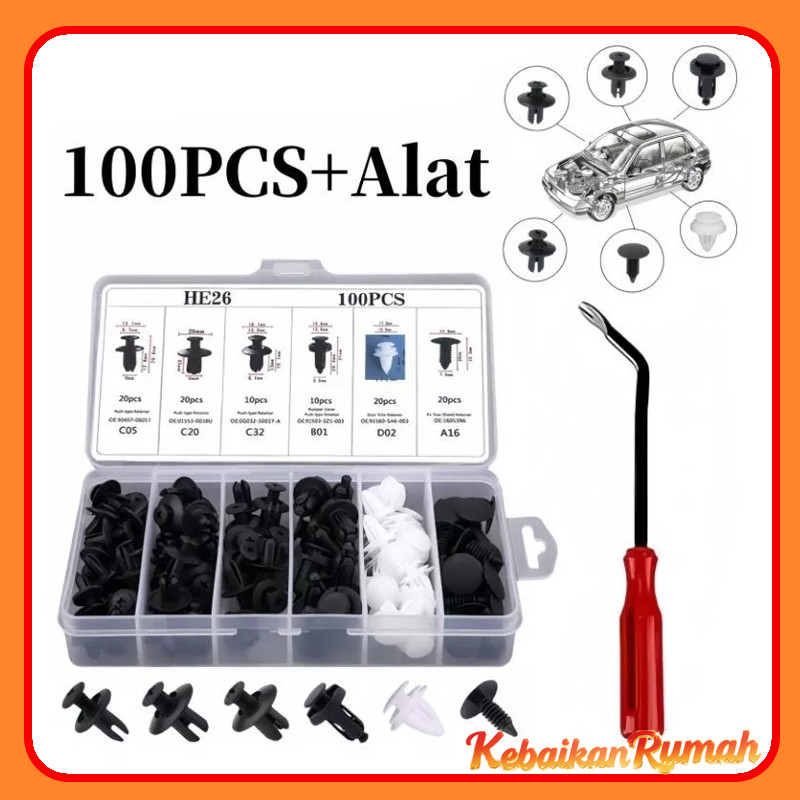 100PCS Baut Rivet Mobil / Universal Klip Bumper Baut Body Plastik / Klip Bumper Mobil