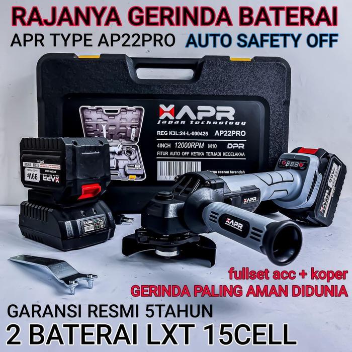 APR RAJA GERINDA BATERAI AP22 PRO FITUR KESELAMATAN AI 4INCH BRUSHLESS 2 BTRE LXT 15CELL borelektrik