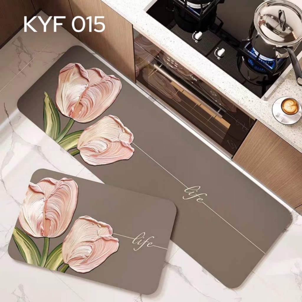 (Kim Dapur) Keset Kaki Diatomite Dapur 2 In 1 Gulung Anti Slip Motif Tebal 3.5mm/Set Keset Diatomite