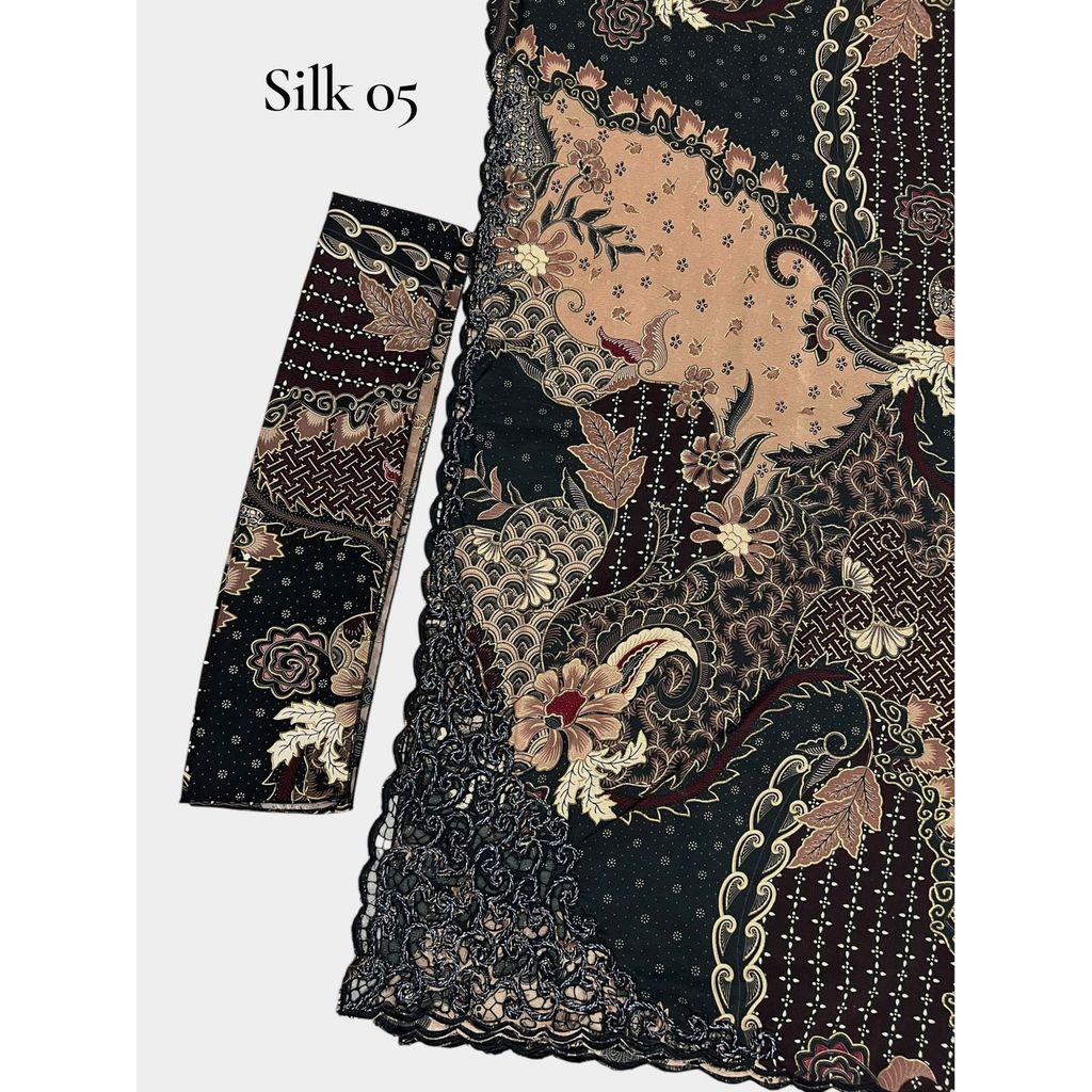 Kamen Lembaran Silk Payet Kerawang Set Selendang