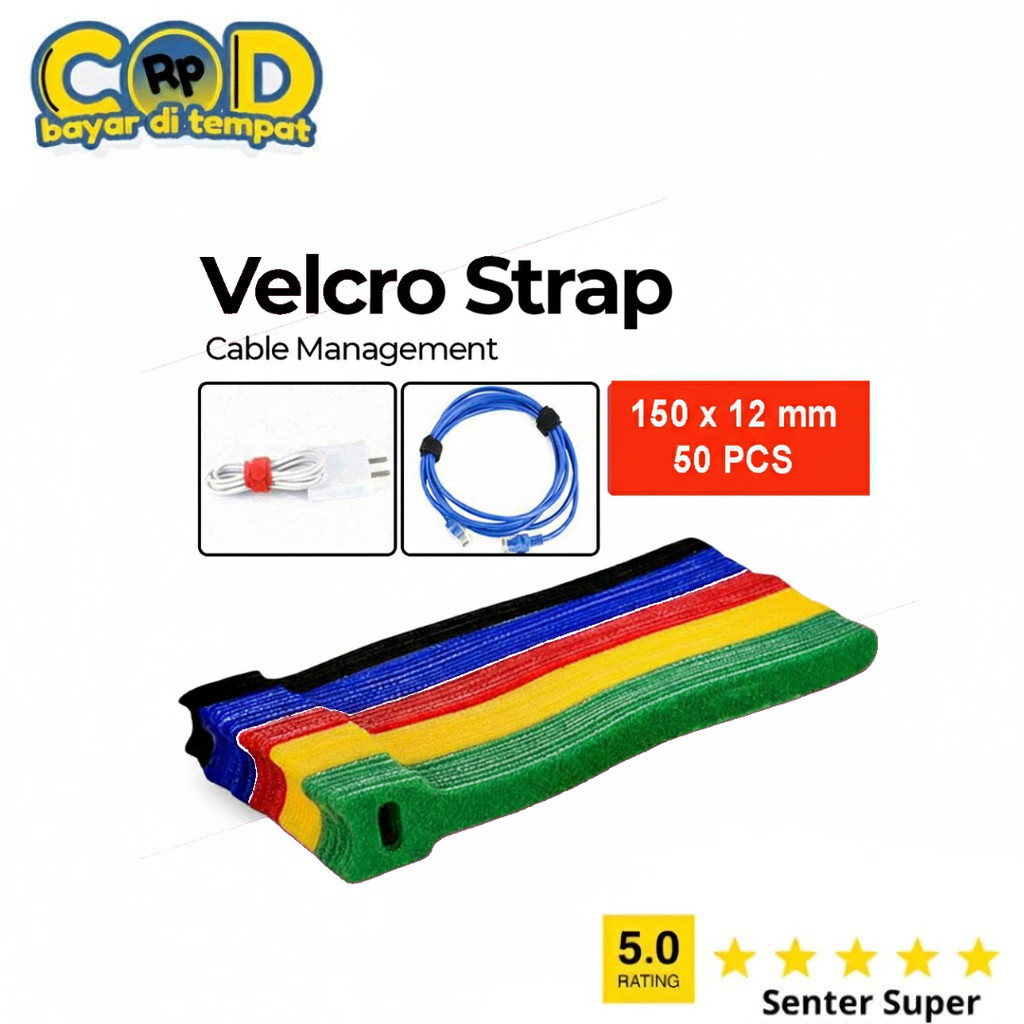 Cable Management Strap 50 Pcs - Solusi Kabel Meja Kerja Rapi 150x12mm

