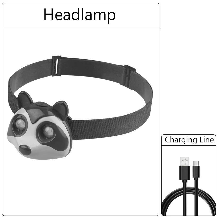 Childrens Exploration Headlamp Cute LED Fox Raccoon Shaped Lamp TYPEC Rechargeable Portable Outdoor 